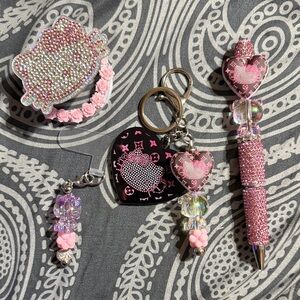 Pink Rhinestone Hello Kitty Accessories Set